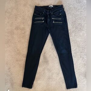 PAIGE Edgemont - Dark Blue Wash Skinny Jeans with Zipper Accents